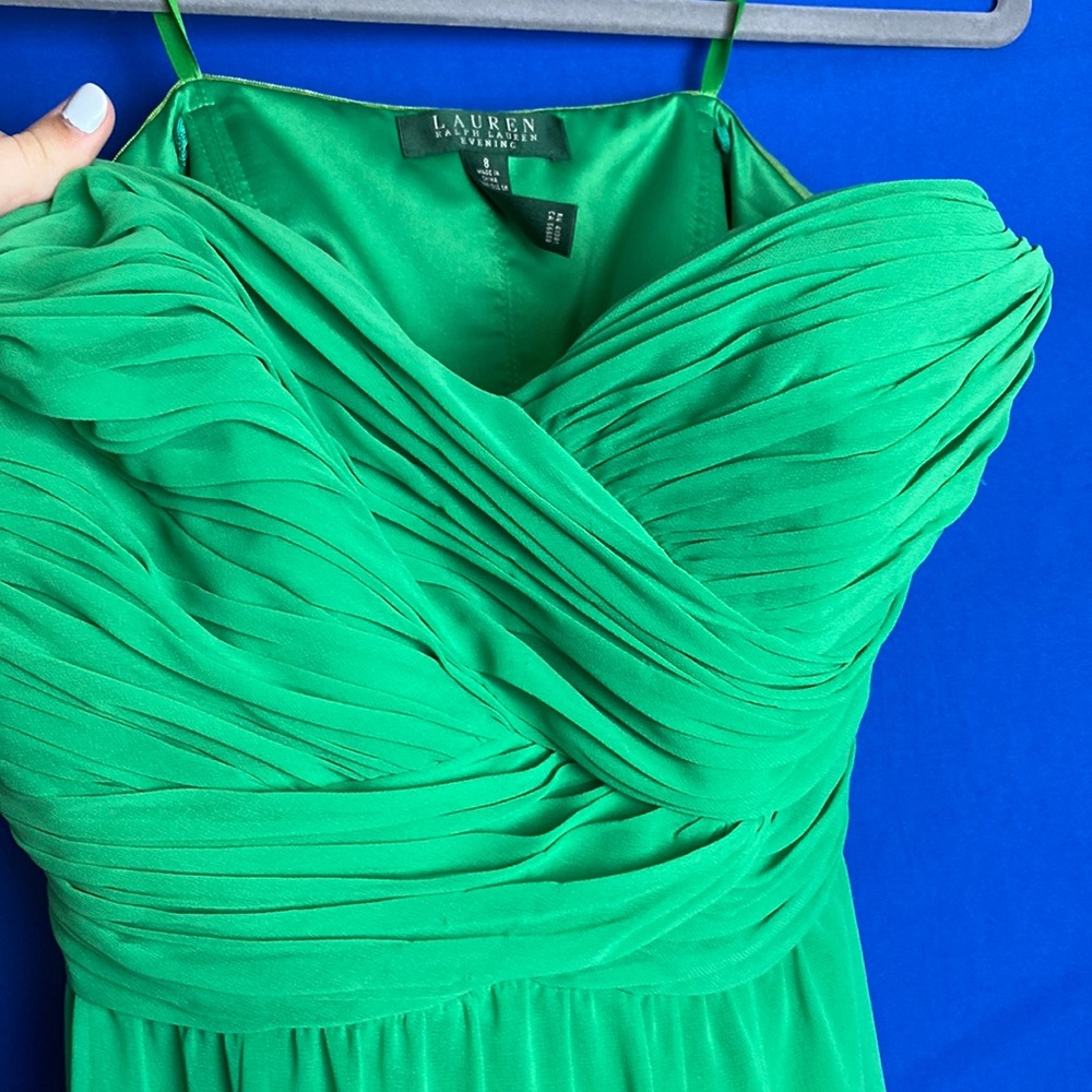 Green Ralph Lauren strapless evening gown